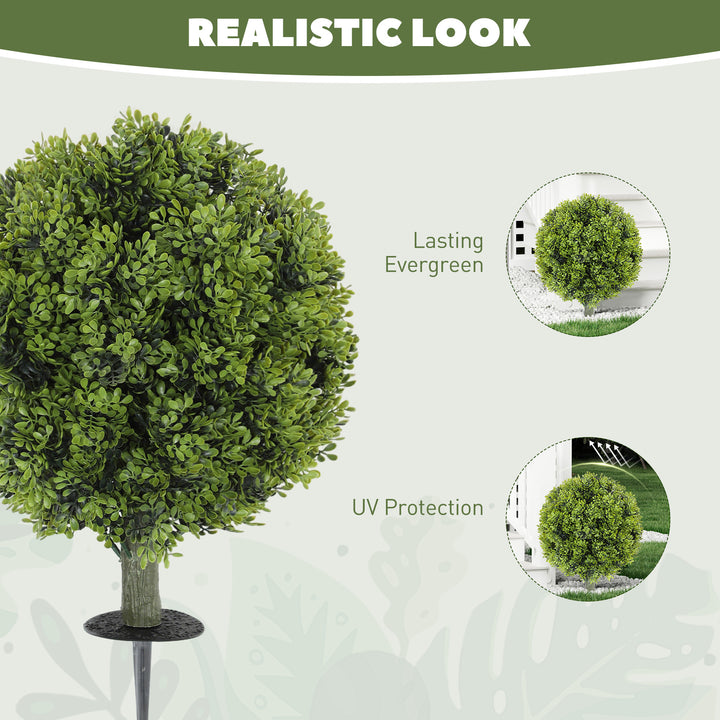 HOMCOM Artificial Boxwood Topiary Trees Set of 2 with Ground Stake, UV Resistant Fake Plants for Indoor Outdoor, Green