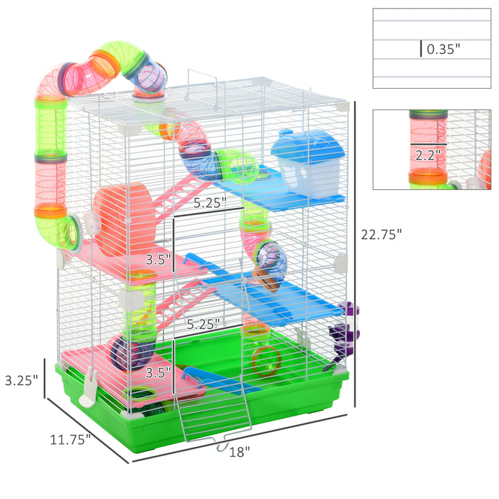 PawHut 5 Tiers Hamster Cage Portable with Exercise Wheels Play Tube Water Bottle Dishes House Ladder for Gerbils, Green
