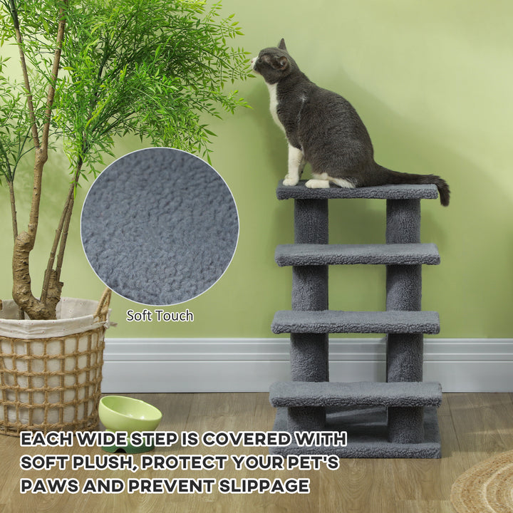 PawHut 4-Step Multi-Level Carpeted Cat Scratching Post Pet Stairs, Grey
