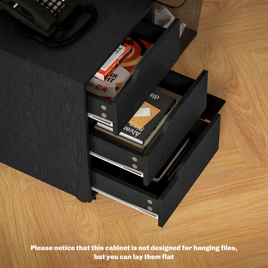 HOMCOM 3 Drawer File Cabinet, Mobile Vertical Filing Cabinet with Wheels, Printer Stand with Storage for Home Office, White