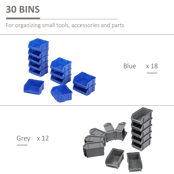 DURHAND Wall Mounted Storage Bin Rack Tool Organizer with 30 Bins, Pegboard for Garage Workshops Red