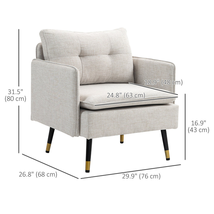 HOMCOM Modern Armchair, Upholstered Accent Chair with Tufted Back Cushion and Steel Legs for Living Room, Bedroom, Grey