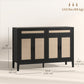 HOMCOM Kitchen Sideboard Cabinet, Boho Buffet Table with Decorative Rattan Doors and Drawers for Dining Room, Black