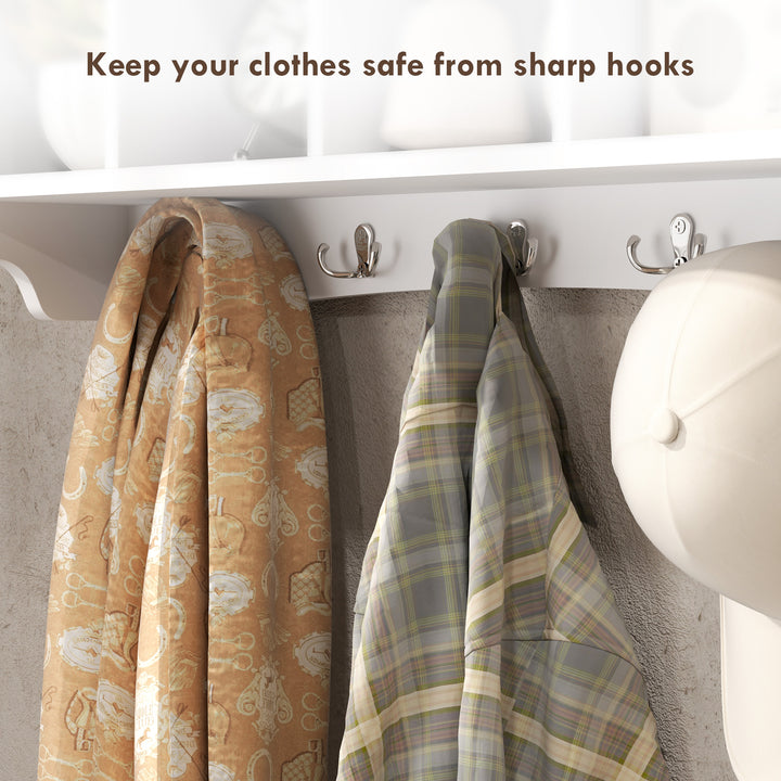 HOMCOM Coat Rack Wall Mount with Shelf, 28" Wall Coat Rack with 5 Hooks and 4 Compartments for Living Room, Entryway, White