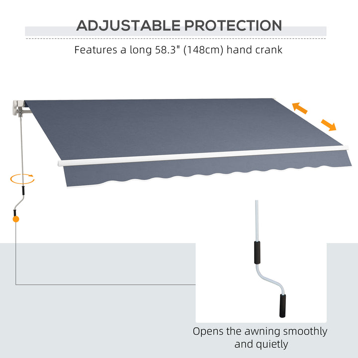 Outsunny 12' x 8' Retractable Patio Awning Sunshade Shelter with Manual Crank Handle UV & Water-Resistant for Deck Balcony Grey