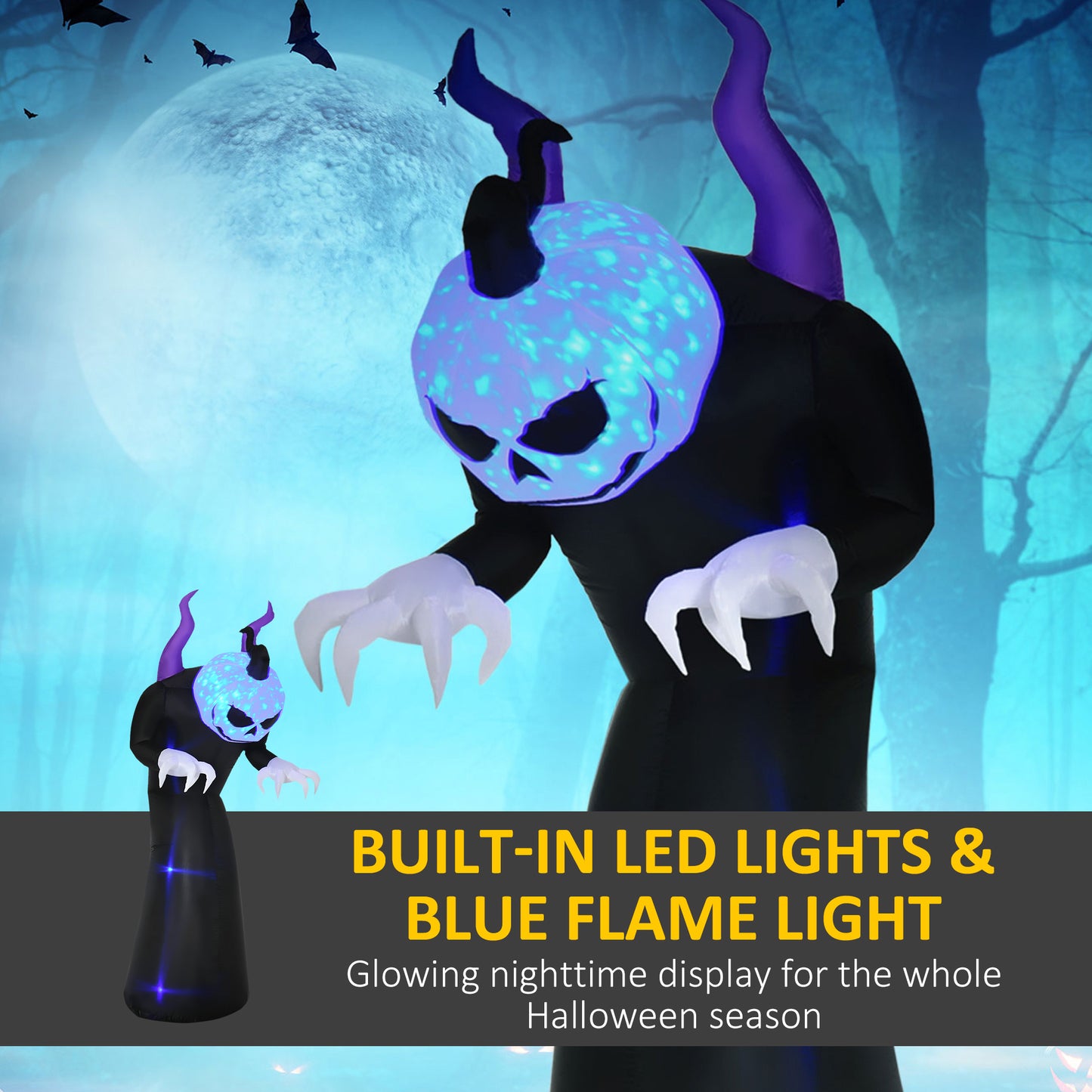 HOMCOM 6FT Tall Halloween Inflatable White Ghost, Outdoor Blow Up Yard Decoration with LED Lights for Garden, Lawn, Party, Holiday