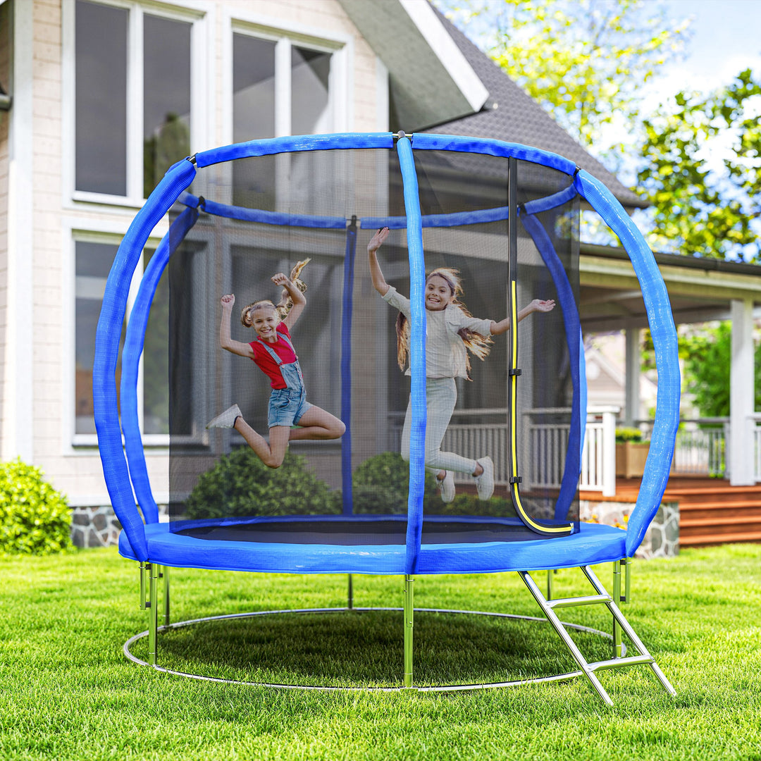 Soozier 8ft Trampoline Outdoor, ASTM Certified, with Circular Base, Enclosure Net, Ladder and Curved Poles