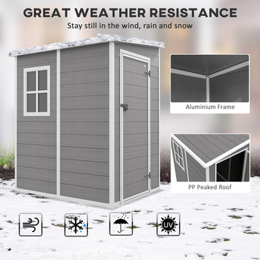 Outsunny 4'x5' Garden Tool Storage Shed, Lean to Shed with Window, Vent and Plastic Roof, Grey