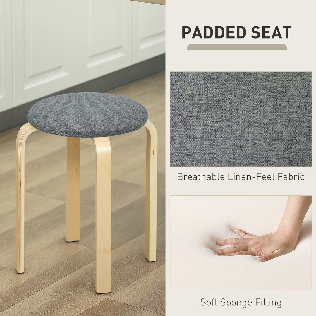 HOMCOM Stackable Wood Stools Set of 4, Stacking Kitchen Stools with Padded Seat for Dining Room, Living Room, Cream White