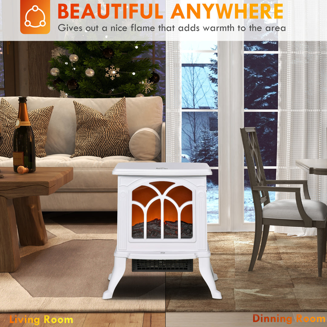 HOMCOM Electric Fireplace Heater, Freestanding Fireplace Stove with Realistic Flame, Overheat Protection, 750W/1500W, White