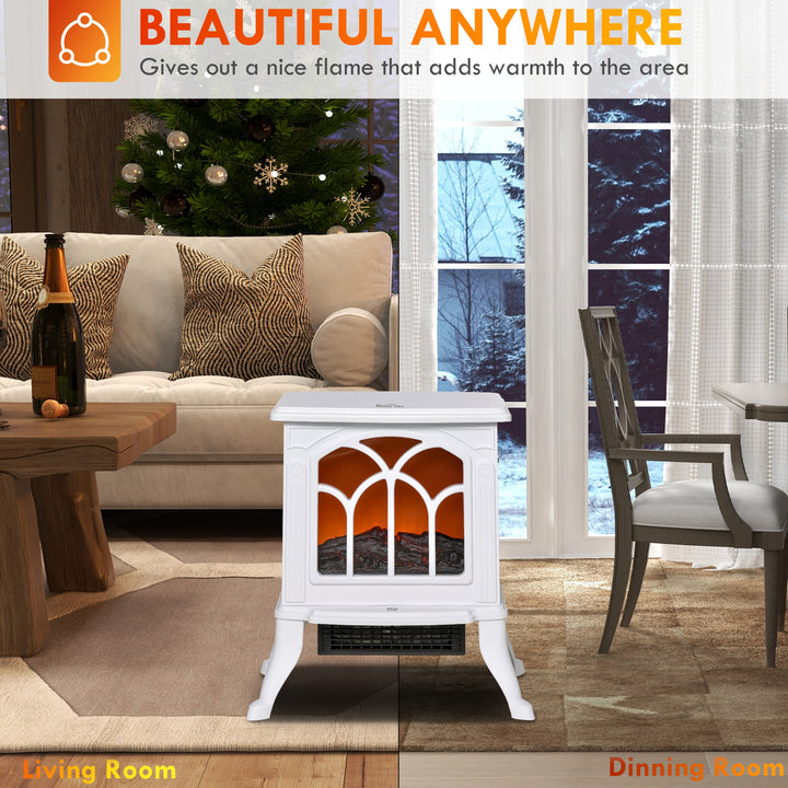 HOMCOM Electric Fireplace Heater, Freestanding Fireplace Stove with Realistic Flame, Overheat Protection, 750W/1500W, White