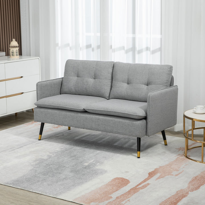 HOMCOM 55" Loveseat Sofa, Linen Love Seat w/ S spring, Steel Legs and Button Tufting, Small Couch for Living Room, Grey