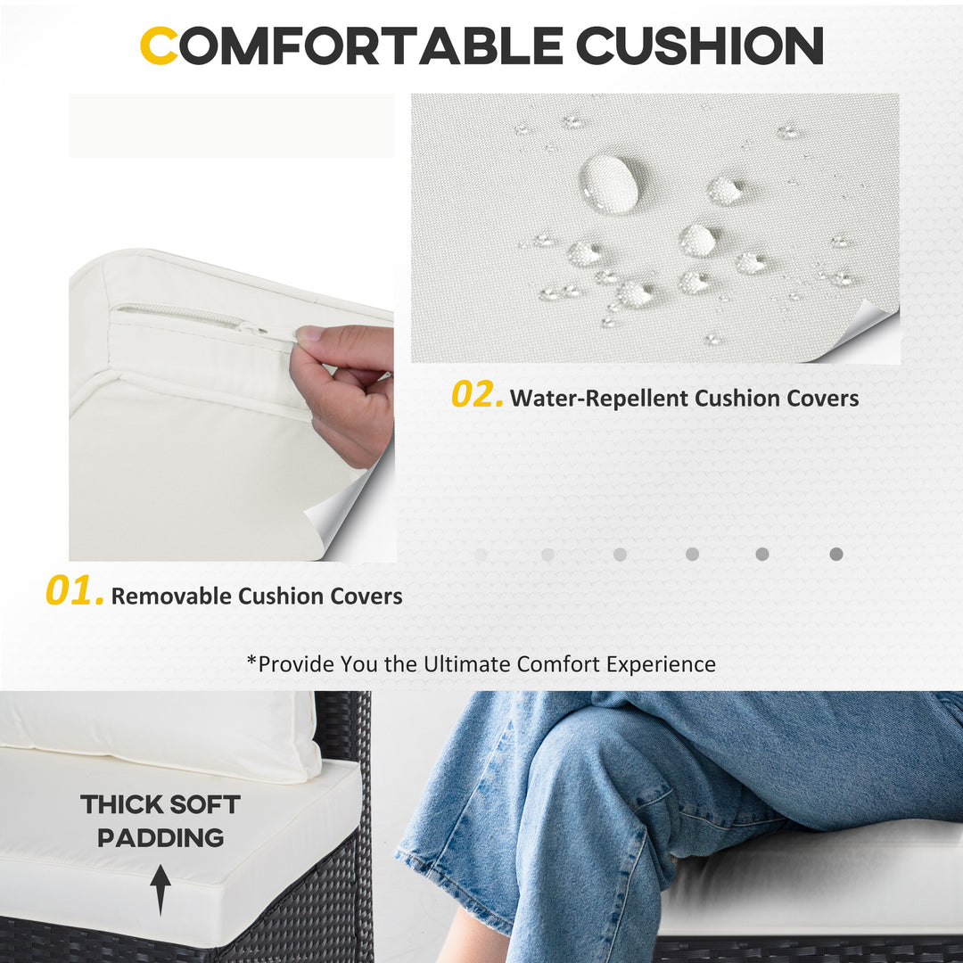 Outsunny 6 Pieces Patio Furniture Set with Cushion, Outdoor PE Rattan Wicker Sectional Conversation Furniture Sofa with Storage Table and Coffee Table, Beige