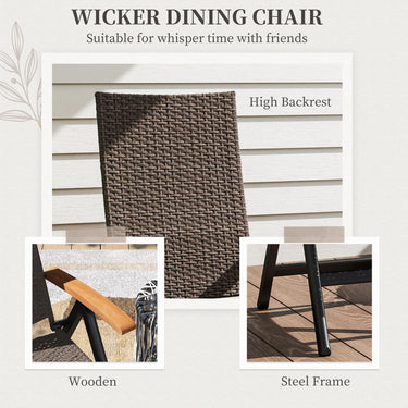Outsunny Folding Wicker Patio Dining Chair with 5-level Reclining Back, Wooden Armrests for Outdoor, Garden, Backyard, Brown