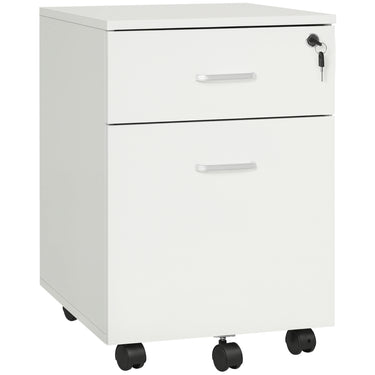 Vinsetto 2 Drawer File Cabinet with Lock and Keys, Mobile Vertical Filing Cabinet with Wheels and Drawers, Home Office Cabinet, White