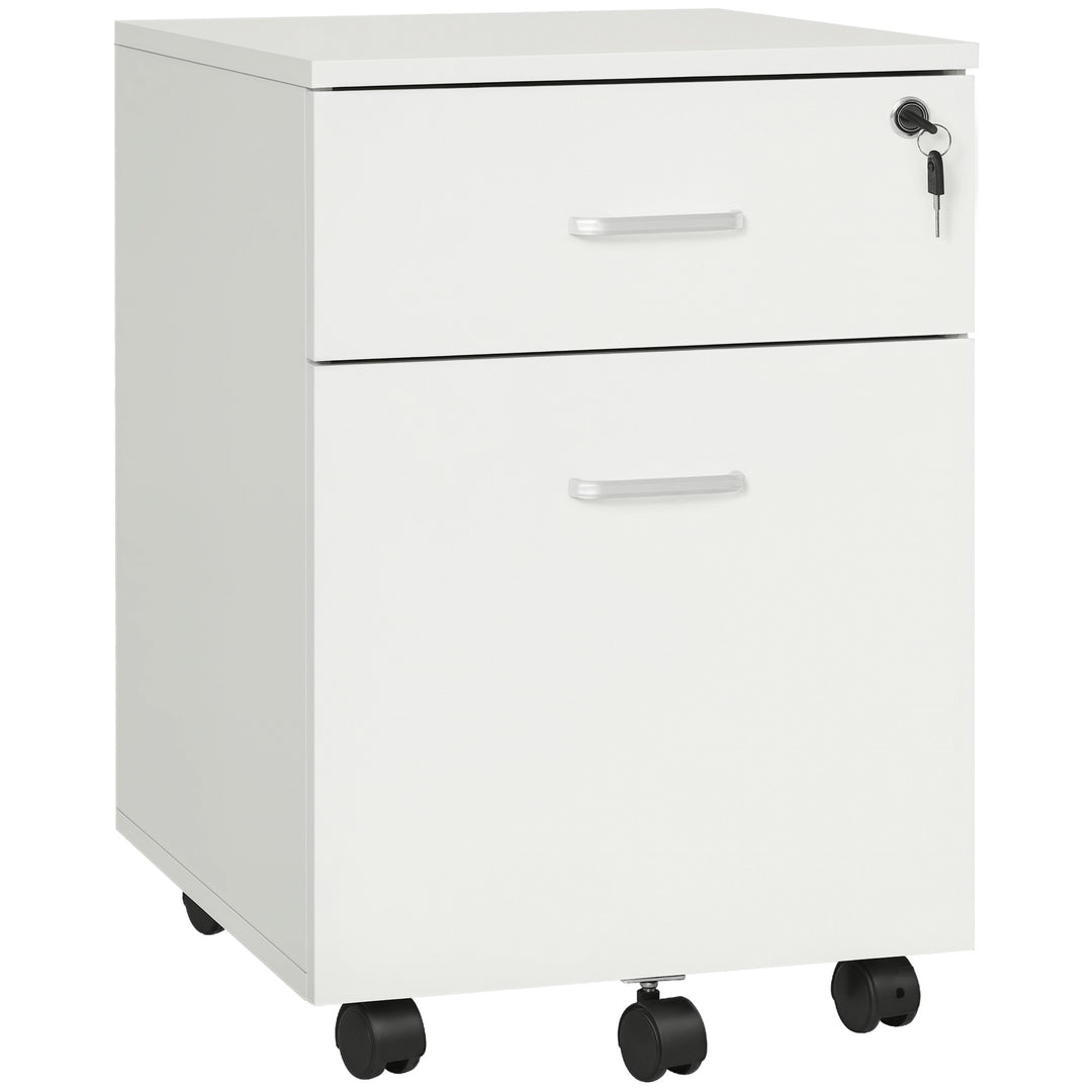 Vinsetto 2 Drawer File Cabinet with Lock and Keys, Mobile Vertical Filing Cabinet with Wheels and Drawers, Home Office Cabinet, White