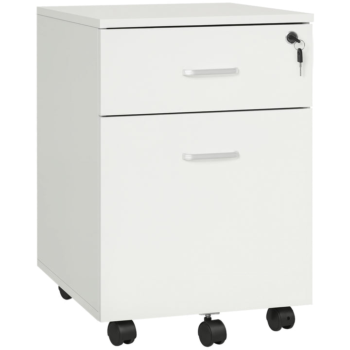 Vinsetto 2 Drawer File Cabinet with Lock and Keys, Mobile Vertical Filing Cabinet with Wheels and Drawers, Home Office Cabinet, White