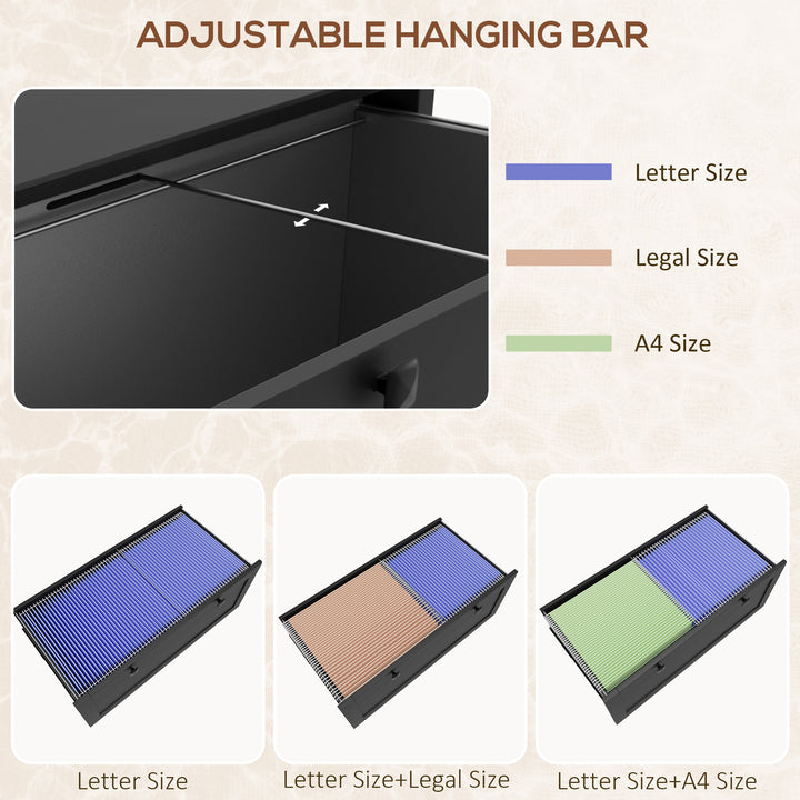 HOMCOM 2 Drawer File Cabinet, Lockable Filing Cabinet with Adjustable Hanging Bar for Letter, A4 and Legal Size, White