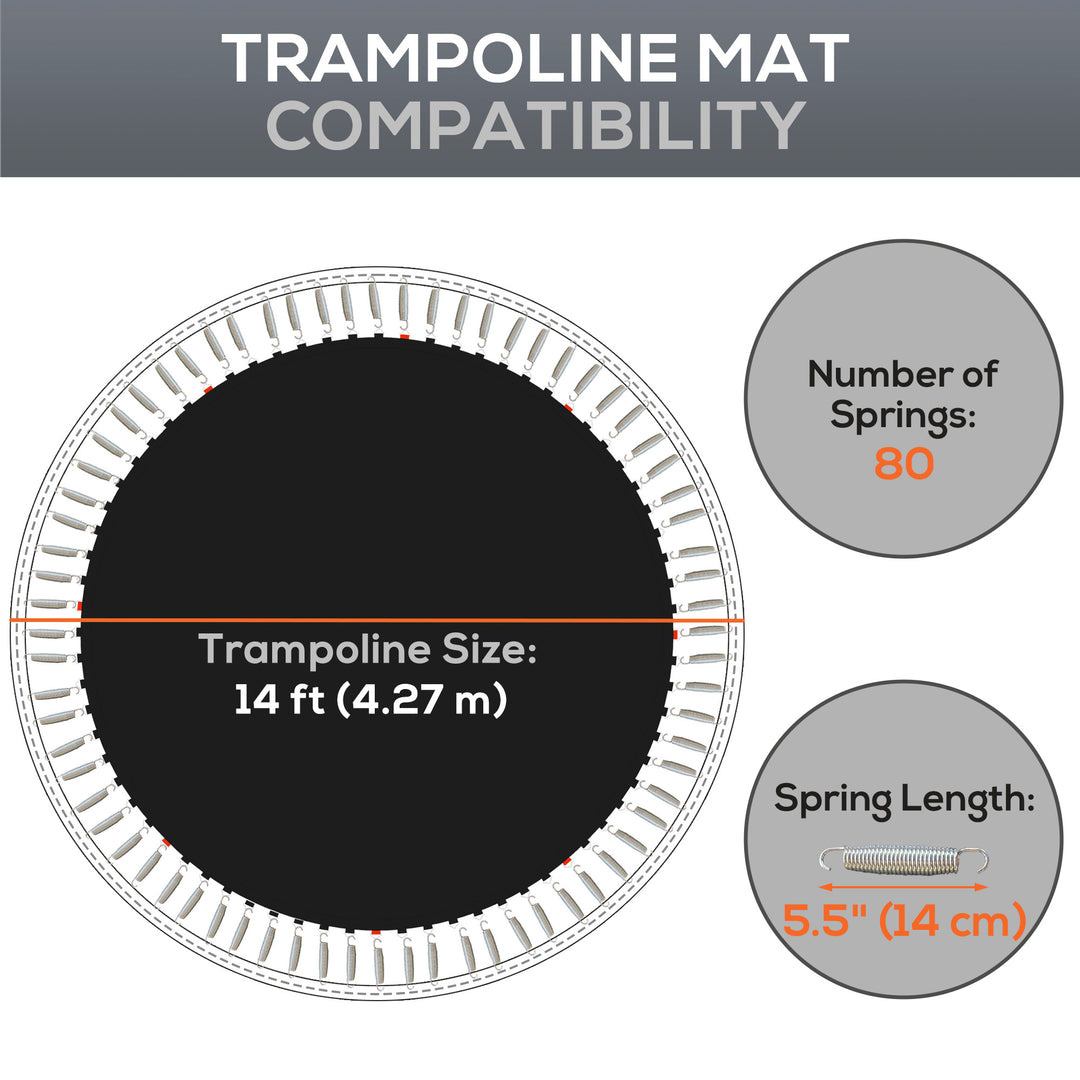 Soozier Trampoline Replacement Mat, Fits 14' Trampoline w/ 80 V-Hooks & 5.5" Springs (Spring & Frame not Included), Black