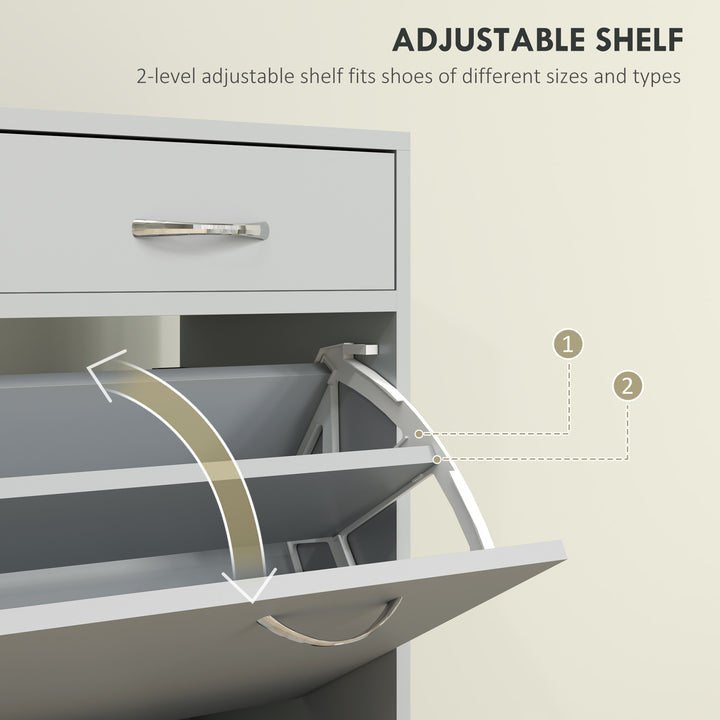 HOMCOM Narrow Shoe Storage with 2 Flip Drawers and Adjustable Shelves Shoe Cabinet Organizer for 12 Pairs of Shoes, White