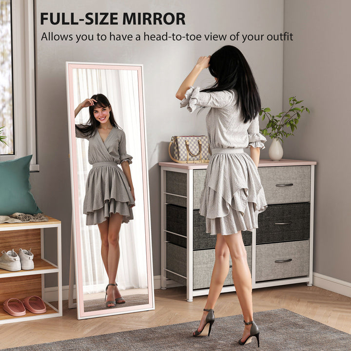 HOMCOM 64" x 21" Full Length Mirror, Rectangular Full Body Mirror with Frame, Standing, Hanging or Leaning, White and Pink