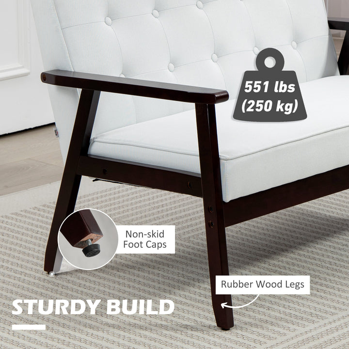 HOMCOM 44.5" 2 Seat Sofa for Bedroom, Modern Upholstered Loveseat with Button Tufted Back and Wood Legs, Grey