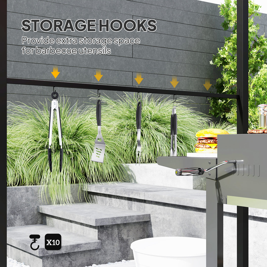 Outsunny 9' x 5' BBQ Grill Gazebo Tent, Garden Grill Canopy Outdoor Grill Shelter w/ Steel Frame and Serving Shelves, Dark Grey