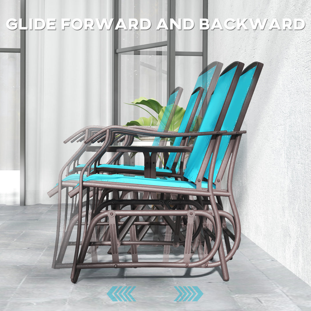 Outsunny 3 Piece Patio Glider Set Outdoor Gliders with Breathable Mesh Seat, Glass Top Table for Garden, Yard, Cream White