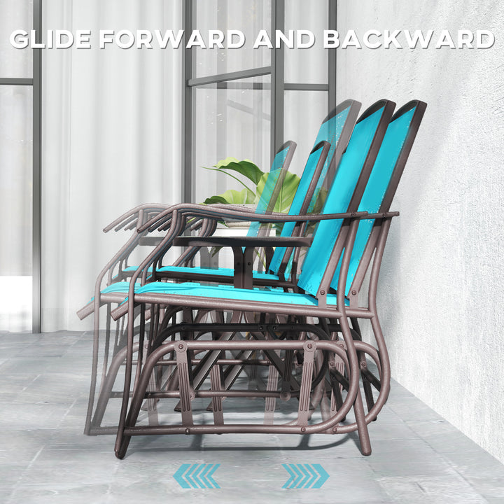 Outsunny 3 Piece Patio Glider Set Outdoor Gliders with Breathable Mesh Seat, Glass Top Table for Garden, Yard, Cream White