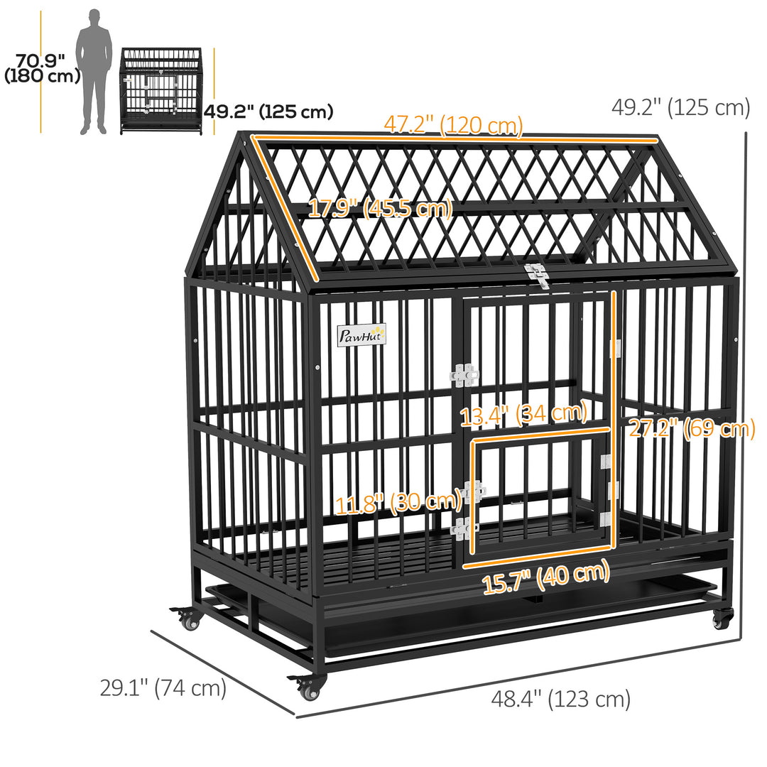 PawHut 49" Heavy Duty Dog Crate with Removable Tray, Doors, Openable Roof, for Large and Extra Large Dogs, Black