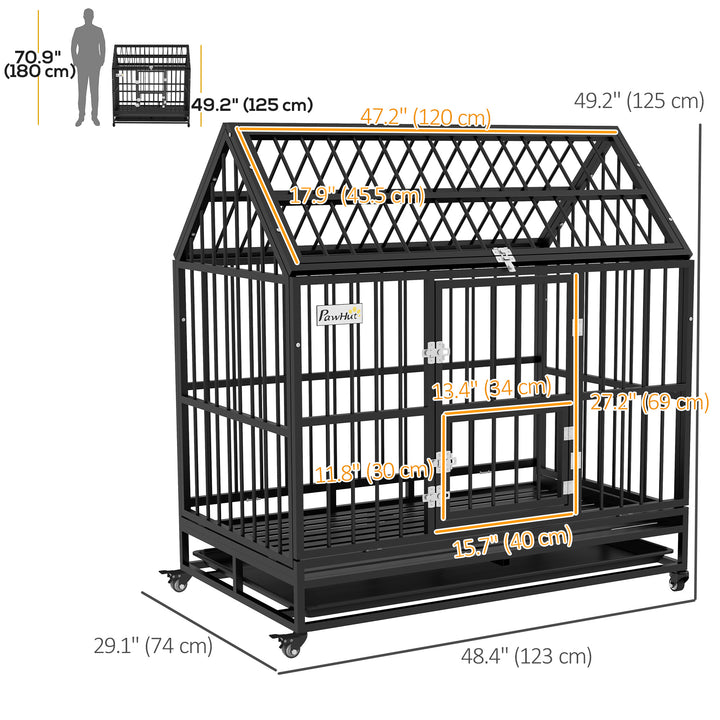 PawHut 49" Heavy Duty Dog Crate with Removable Tray, Doors, Openable Roof, for Large and Extra Large Dogs, Black