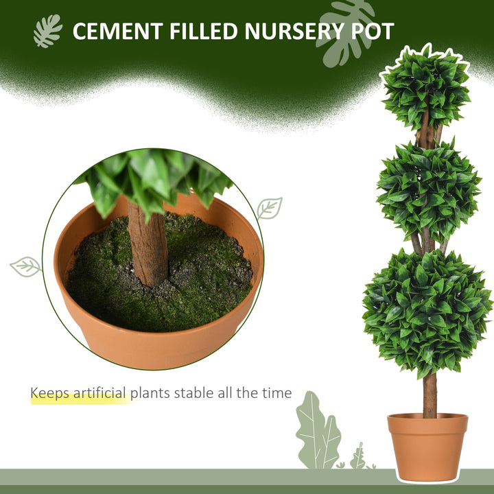 HOMCOM 2 Pack 35.5" Artificial Trees, Boxwood Topiary Ball Trees with Pot for Indoor, Outdoor, Home Office, Living Room, Green