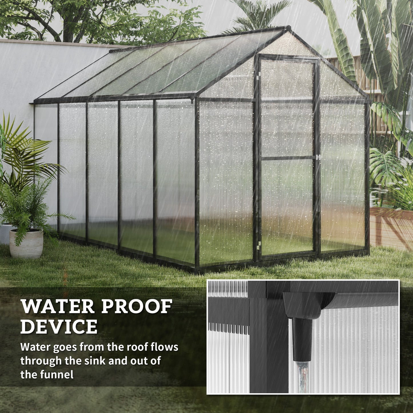 Outsunny 6' x 10' x 6.4' Walk-in Garden Greenhouse Polycarbonate Panels Plants Flower Growth Shed Cold Frame Outdoor Portable Warm House Aluminum Frame, Silver
