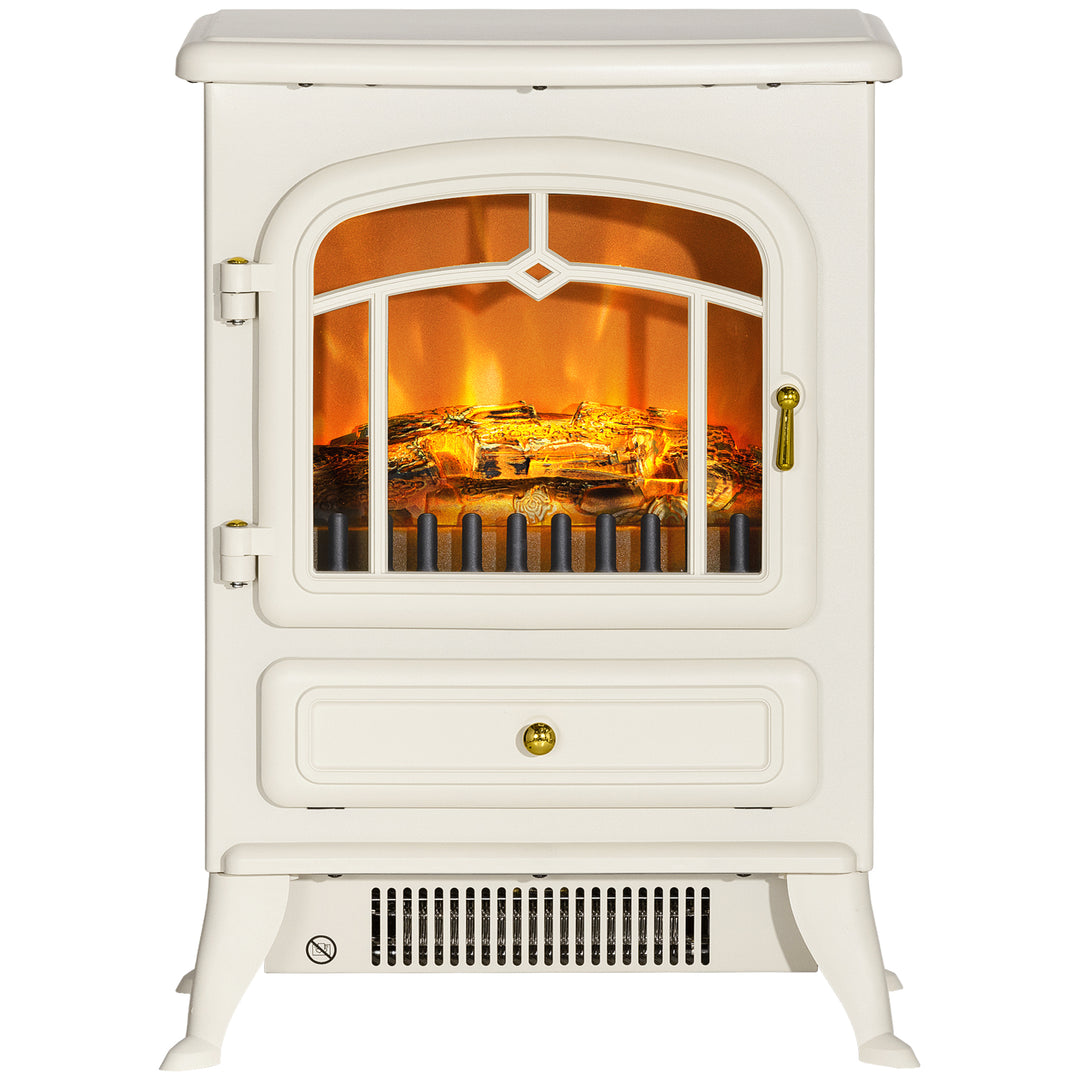 HOMCOM 16" Free Standing Electric Fireplace Portable Adjustable Stove with Heater Wood Burning Flame 750/1500W White