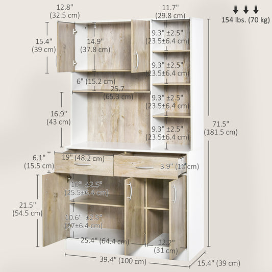 HOMCOM Kitchen Buffet with Hutch Multi Storage Cupboard Cabinet Server Sideboard with Drawers