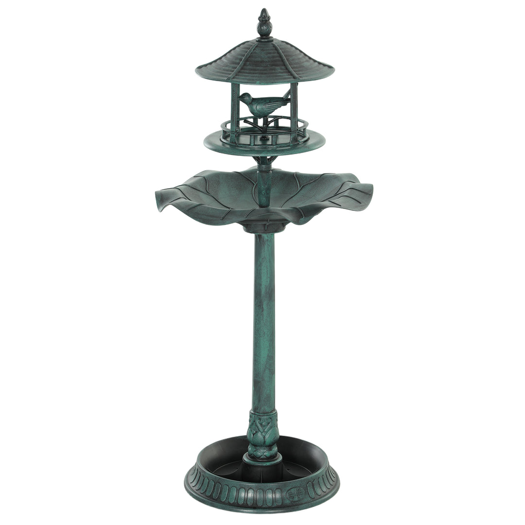 Outsunny 3-in-1 Garden Bird Bath Bowl Pedastal with Large Water Basin, Bird Feeder & Underneath Flower Planter, Green