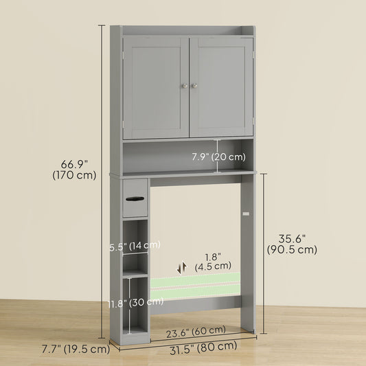 HOMCOM Modern Over the Toilet Storage Cabinet with 2 Doors, Above Commode Storage Cabinet with Toilet Paper Holder, Grey