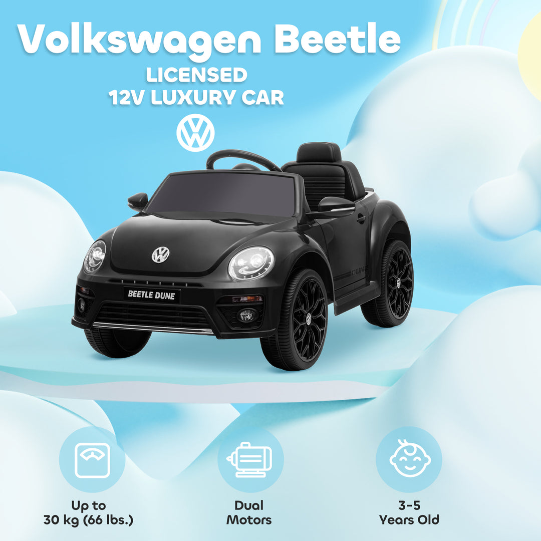 Qaba 12V Volkswagen Beetle Licensed Electric Car for Kids w/ Remote Control, 4 Spring Suspension Wheels, Soft Start, White