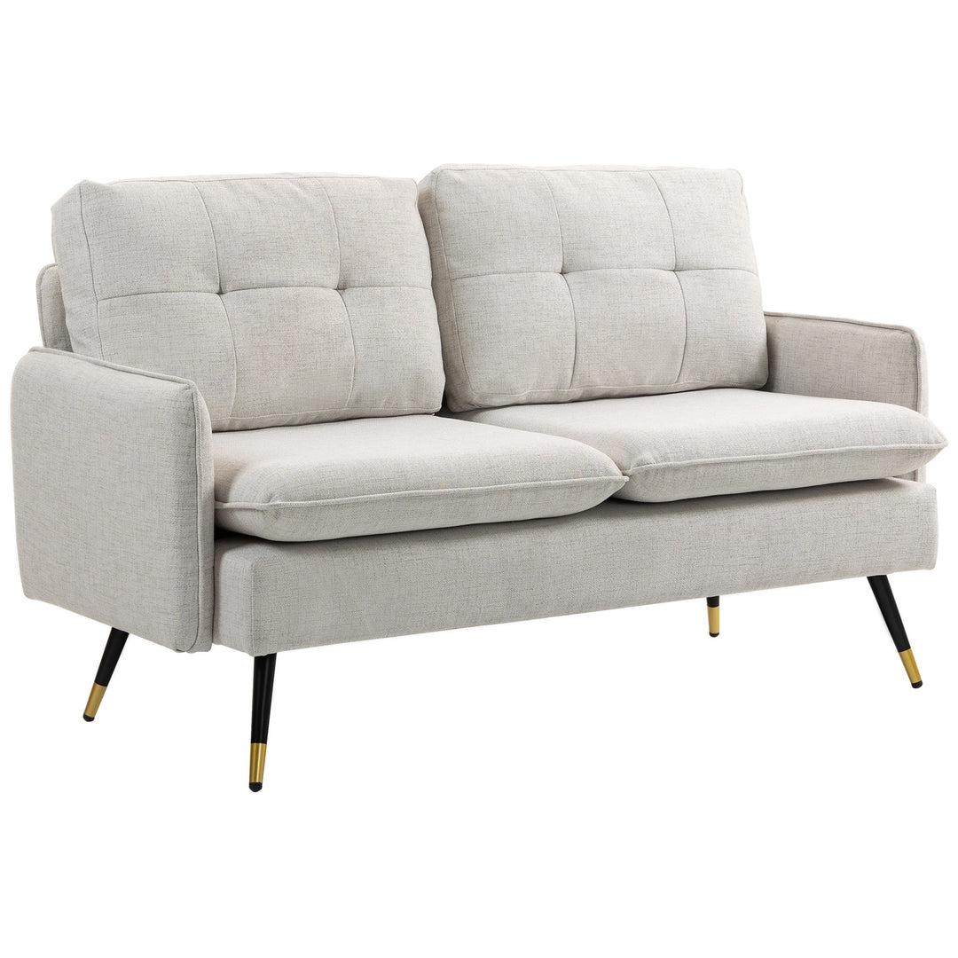 HOMCOM 55" Loveseat Sofa, Linen Love Seat w/ S spring, Steel Legs and Button Tufting, Small Couch for Living Room, Grey