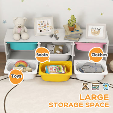 Qaba Kids Toy Storage Organizer with 6 Removable Plastic Bins for Toddlers, Toy Box for Bedroom, Nursery, Playroom