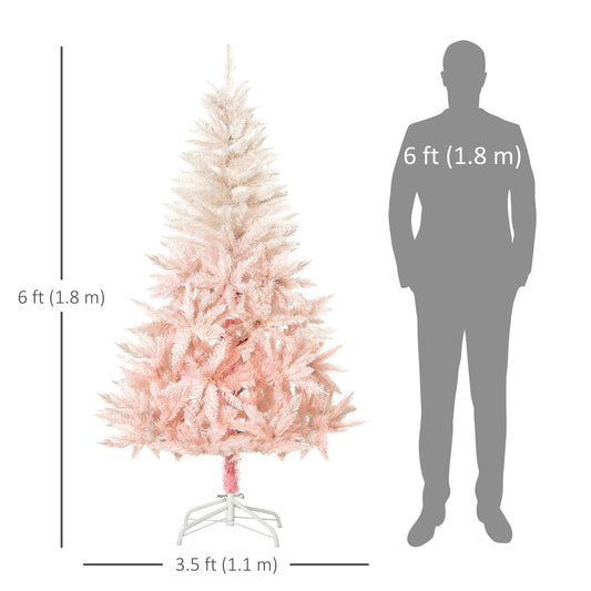 HOMCOM 6ft Artificial Christmas Tree Home Decoration Automatic Open  White and Pink