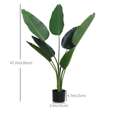 Outsunny 4FT Artificial Bird of Paradise Plant, Fake Tropical Palm Plant with 7 Banana Leaves in Pot, Faux Plant for Indoor , Green