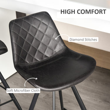 HOMCOM Set of 2 Microfiber Cloth Bar Stools, Multi-functional Kitchen Stools, Bar Chair with Metal Leg Padded Cushion Seat for Dining, Black