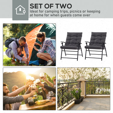Outsunny Set of 2 Outdoor Folding Chairs with Adjustable Backrest, Padded Camping Chairs for Outdoor Events, Grey