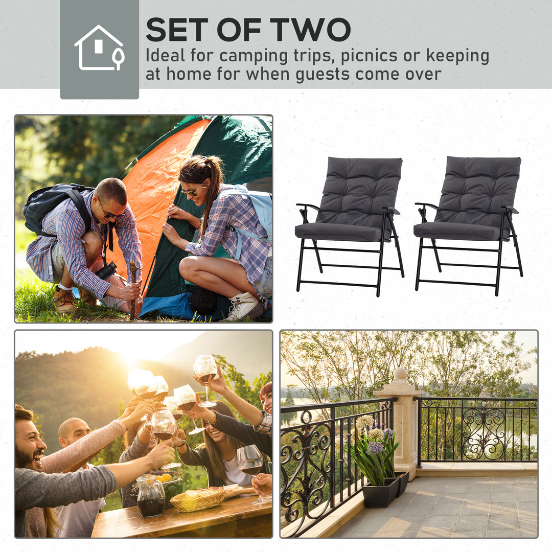 Outsunny Set of 2 Outdoor Folding Chairs with Adjustable Backrest, Padded Camping Chairs for Outdoor Events, Grey