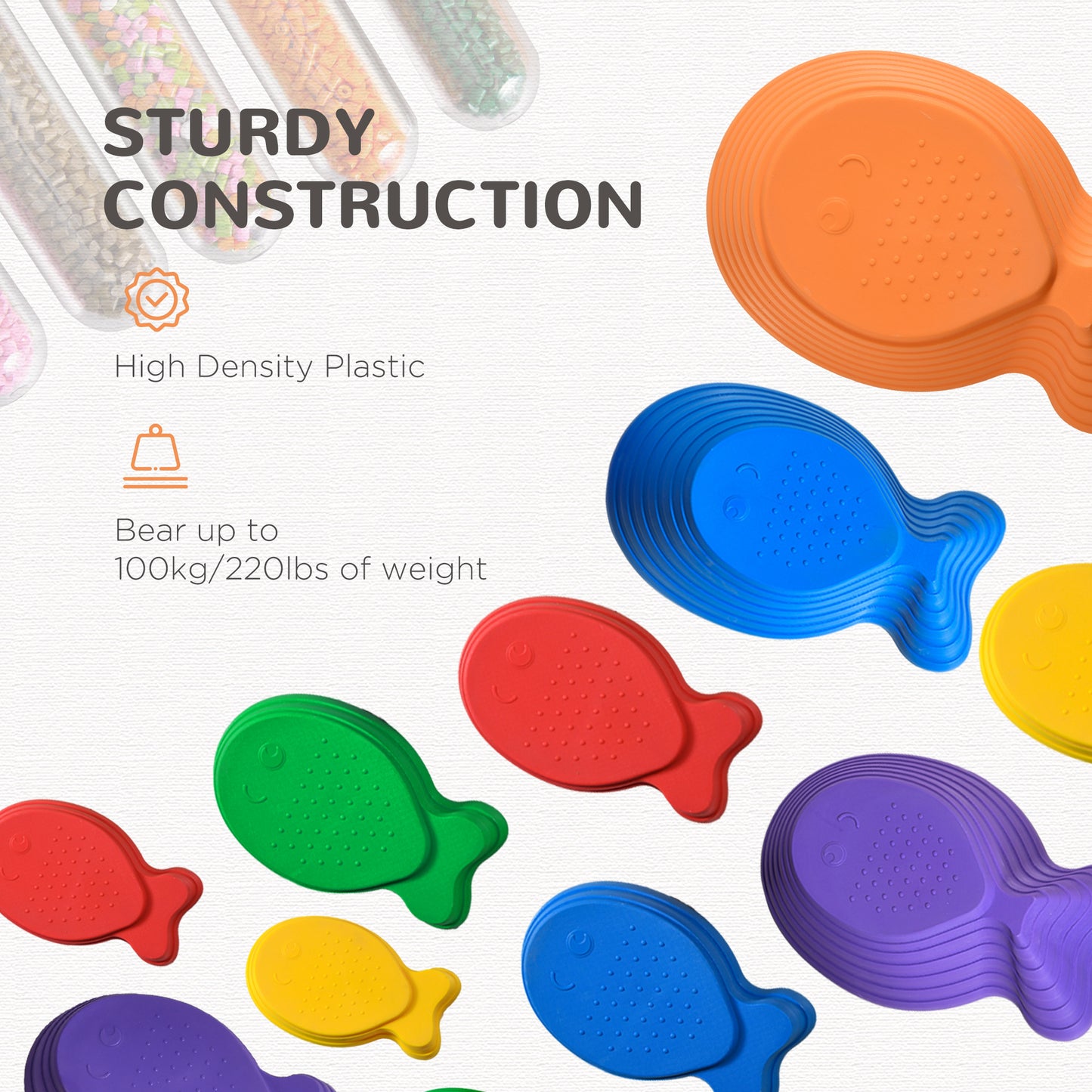 Outsunny 11pcs Balance Stepping Stones for Kids, Fish Style Non-slip Obstacle Course, Larger Size Stackable Balance Blocks Indoor Outdoor