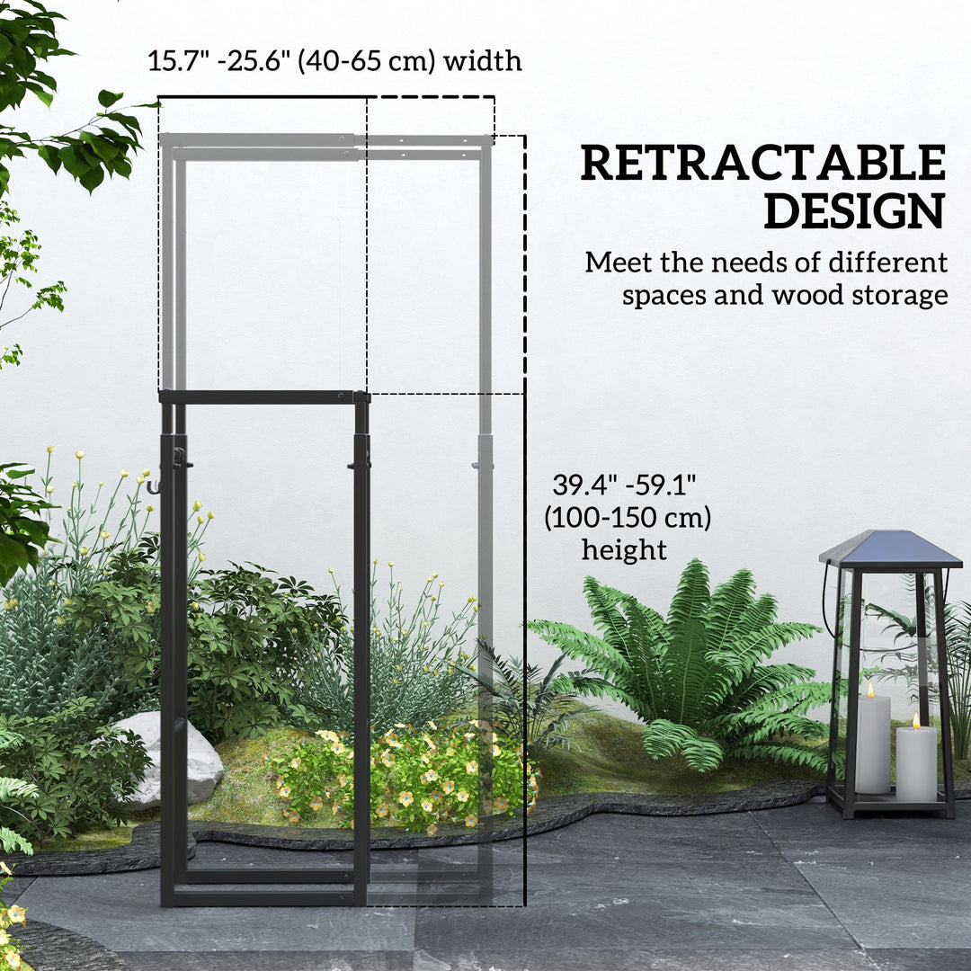 Outsunny Adjustable Firewood Log Rack Heavy-Duty Steel Log Holder for Outdoor Indoor Use, 25.6" x 9.8" x 59.1", Black