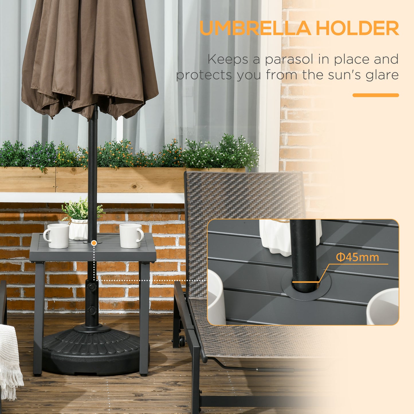 Outsunny Outdoor Side Table, Patio End Table with Umbrella Hole, Small Coffee Table with Steel Frame for Balcony, Black