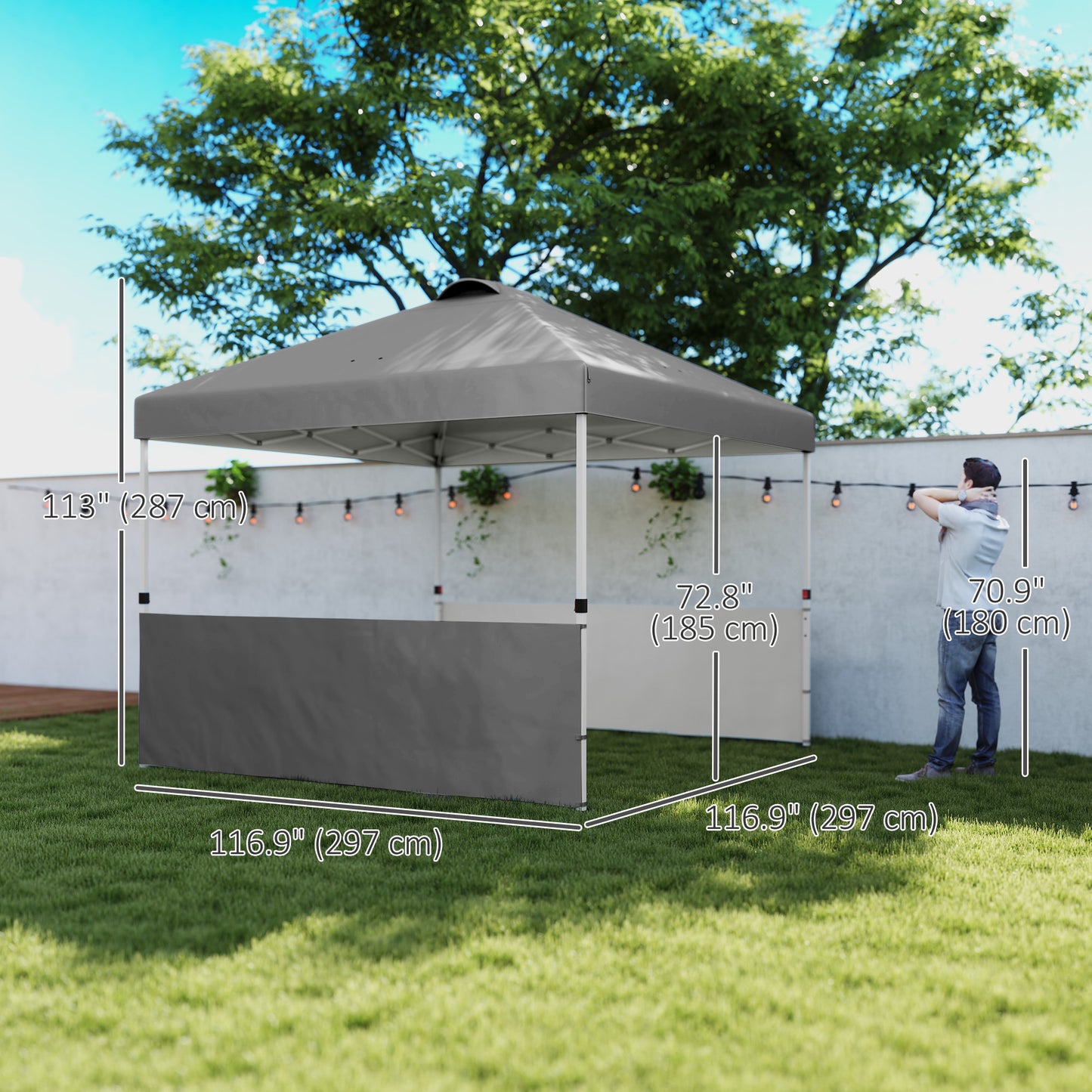 Outsunny 10' x 10' Pop Up Canopy Tent with 2 Half Sidewalls, UV50+ Height Adjustable Instant Sun Shelter, White