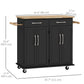 HOMCOM Kitchen Island on Wheels with Rubberwood Top, Rolling Kitchen Cart with 2 Drawers, 4 Doors and Adjustable Shelves